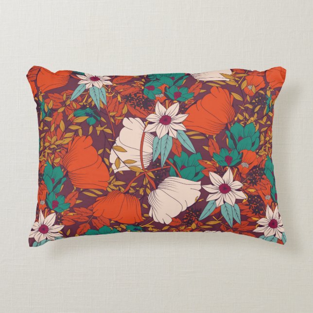 Seamless pattern design with hand drawn flowers an accent pillow (Front)
