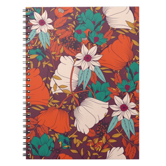 Seamless pattern design with hand drawn flowers an notebook (Front)