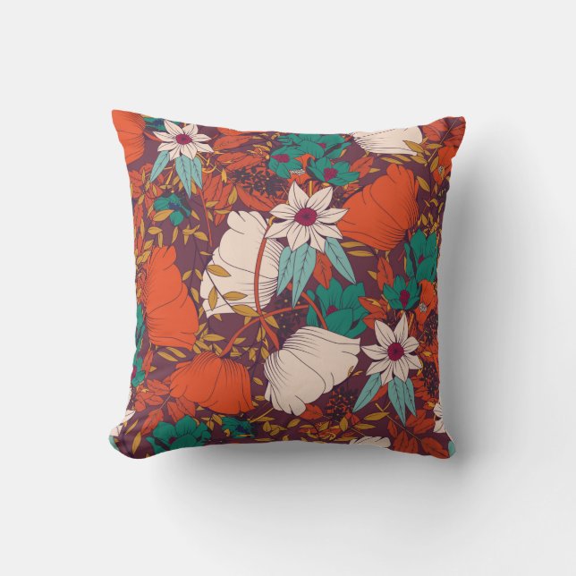 Seamless pattern design with hand drawn flowers an throw pillow (Front)