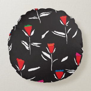 Seamless pattern design with pretty stylized flowe round pillow