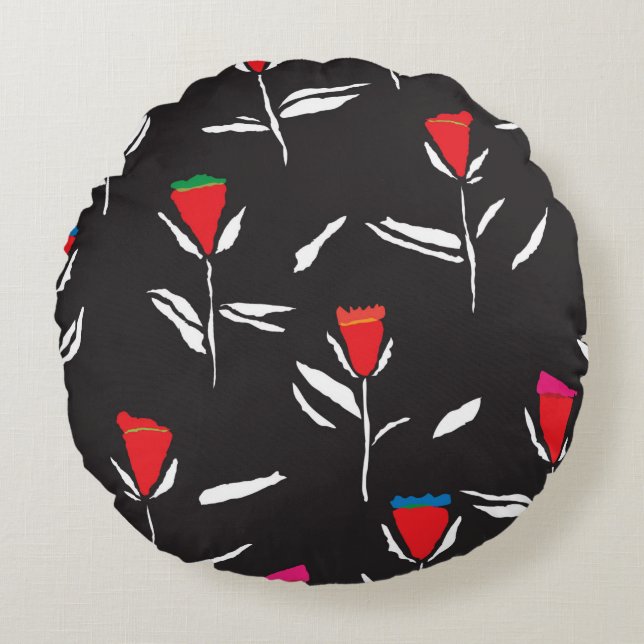 Seamless pattern design with pretty stylized flowe round pillow (Front)
