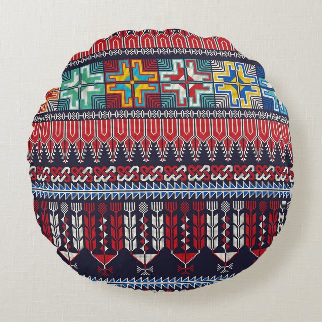 Seamless pattern design with traditional Palestini Round Pillow (Front)
