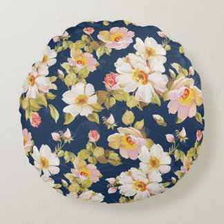 seamless pattern displaying bold flowers. Elegance Round Pillow