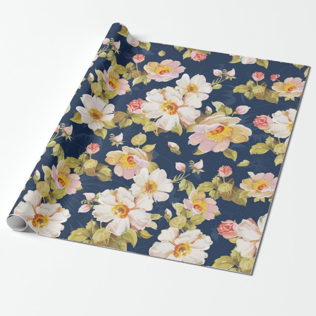 seamless pattern displaying bold flowers. Elegance Wrapping Paper (Unrolled)
