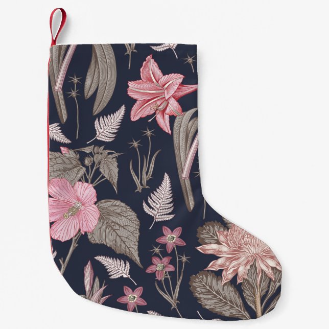 Seamless pattern fabric. Set Amaryllis Waratah Hib Small Christmas Stocking (Front)