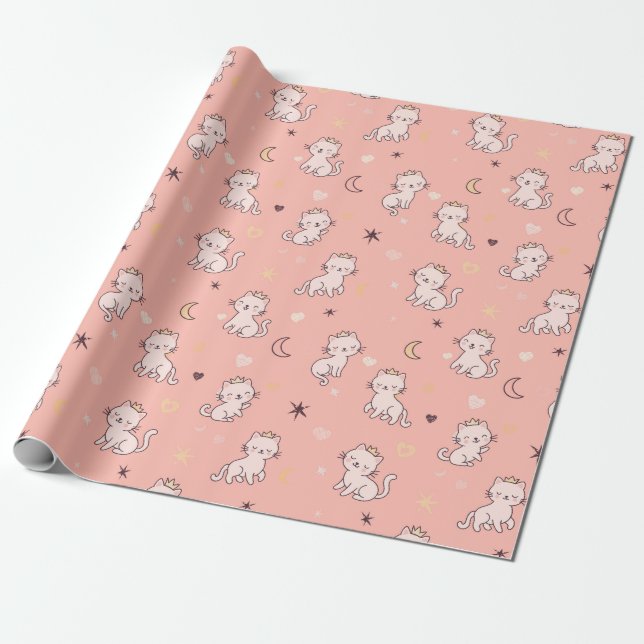 seamless pattern featuring kittens wearing cute li wrapping paper (Unrolled)