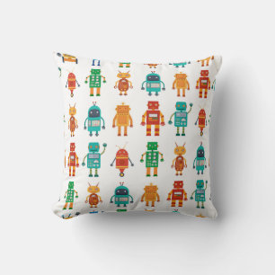 Seamless pattern from colorful retro robots in a f throw pillow