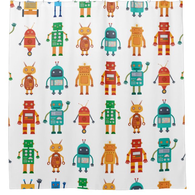 Seamless pattern from colourful retro robots in a  (Front)
