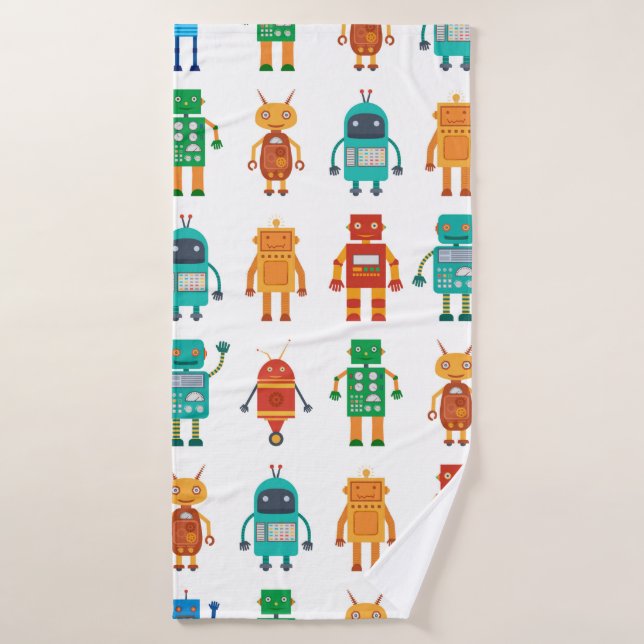 Seamless pattern from colourful retro robots in a  bath towel (Bath Towel)
