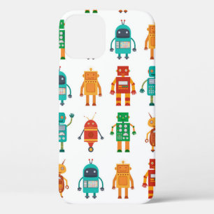 Seamless pattern from colourful retro robots in a  iPhone 12 case