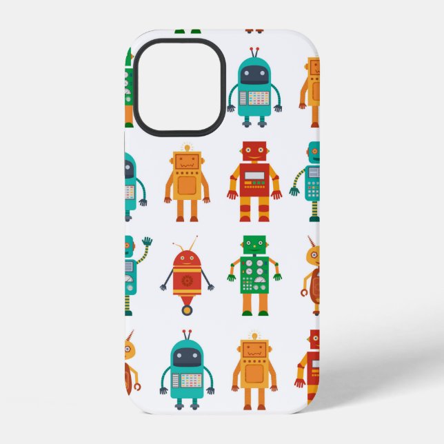 Seamless pattern from colourful retro robots in a  iPhone case (Back)