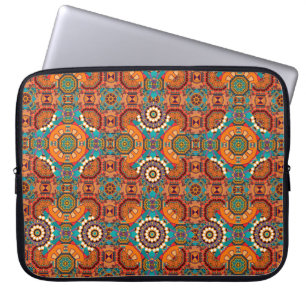 Seamless pattern from mandalas painted in brown, b laptop sleeve