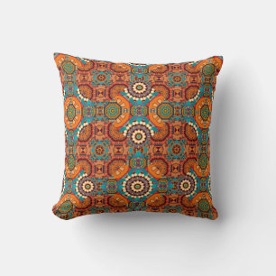 Seamless pattern from mandalas painted in brown, b throw pillow