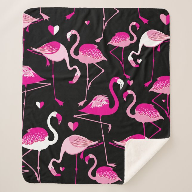 Seamless pattern from pink flamingos on a dark bac sherpa blanket (Front)