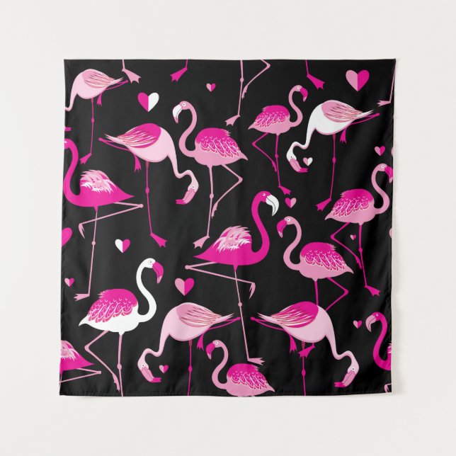 Seamless pattern from pink flamingos on a dark bac tapestry (Front)