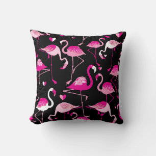 Seamless pattern from pink flamingos on a dark bac throw pillow