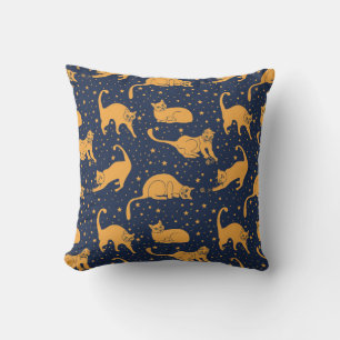 Seamless pattern, funny cats in everyday poses, pl throw pillow