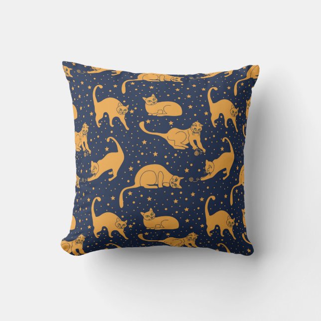 Seamless pattern, funny cats in everyday poses, pl throw pillow (Front)