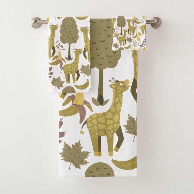 Seamless pattern Giraffe yellow white background Bath Towel Set (Insitu)