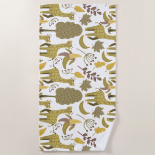 Seamless pattern Giraffe yellow white background Beach Towel