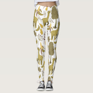 Seamless pattern Giraffe yellow white background Leggings