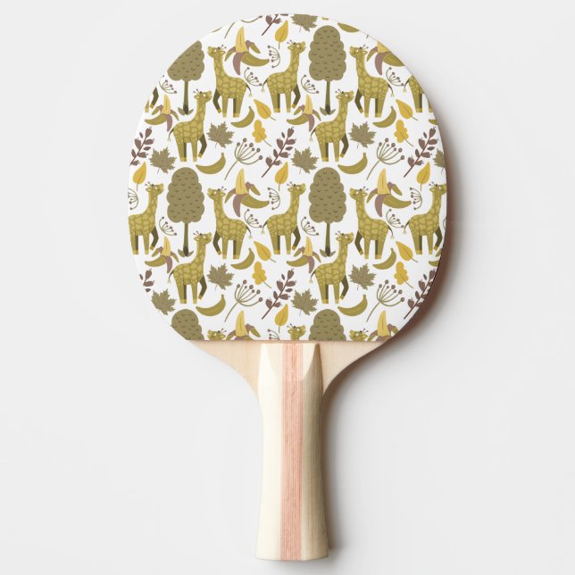 Seamless pattern Giraffe yellow white background Ping Pong Paddle (Front)