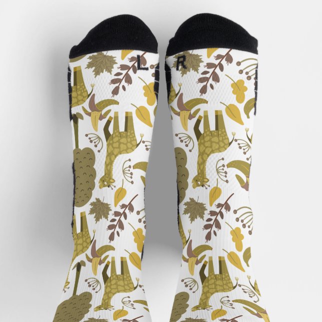 Seamless pattern Giraffe yellow white background W Socks (Top)