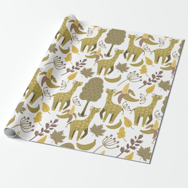 Seamless pattern Giraffe yellow white background Wrapping Paper (Unrolled)