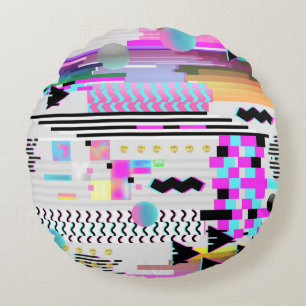 Seamless Pattern Glitch Design. Cyberpunk Digital Round Pillow