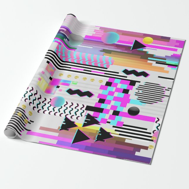 Seamless Pattern Glitch Design. Cyberpunk Digital  Wrapping Paper (Unrolled)