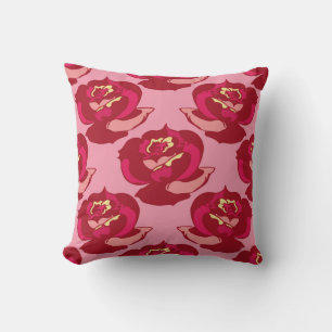 Seamless pattern gold burgundy roses vintage beaut throw pillow