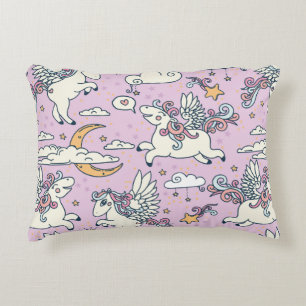 Seamless pattern, good night, cute cartoon pegasus accent pillow