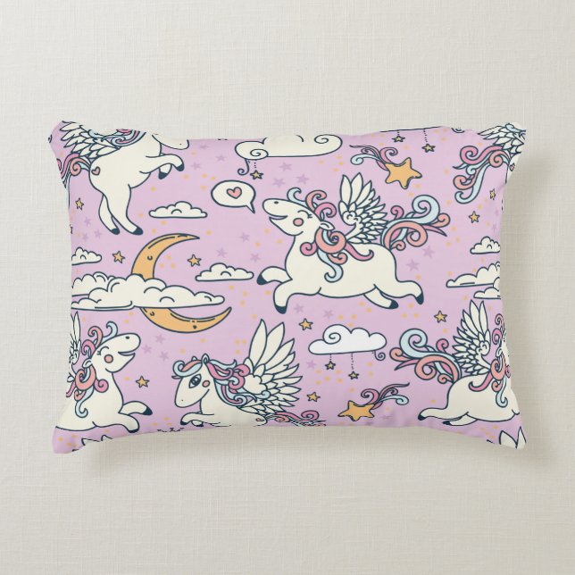 Seamless pattern, good night, cute cartoon pegasus accent pillow (Front)