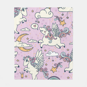 Seamless pattern, good night, cute cartoon pegasus fleece blanket