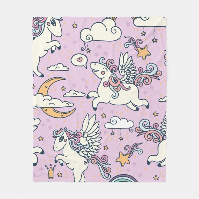 Seamless pattern, good night, cute cartoon pegasus fleece blanket (Front)