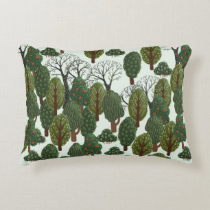 Seamless pattern, green forest with different tree accent pillow