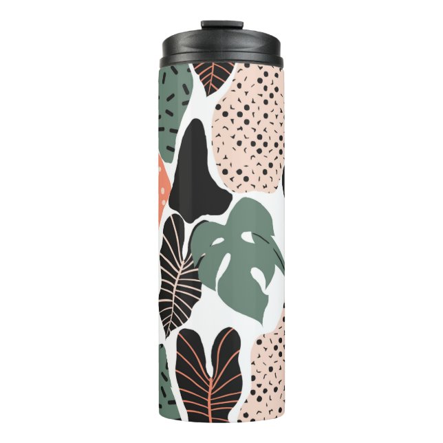 Seamless pattern, hand drawn abstract plant, leaf  thermal tumbler (Front)