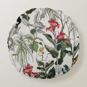 Seamless Pattern Hand Drawn Botanical Illustration Round Pillow