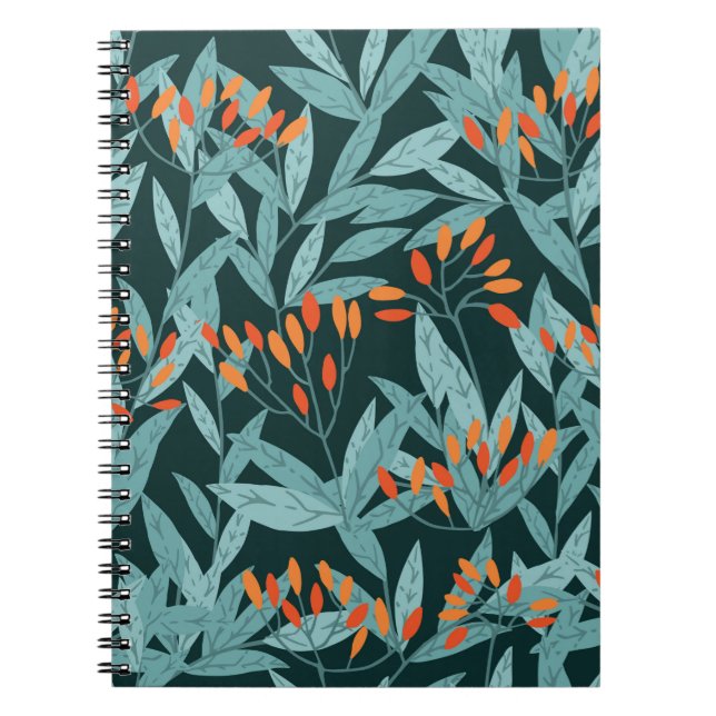 Seamless pattern hand drawn tree branches with lea notebook (Front)