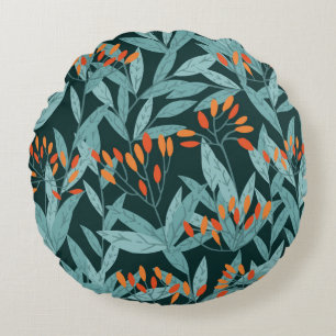 Seamless pattern hand drawn tree branches with lea round pillow