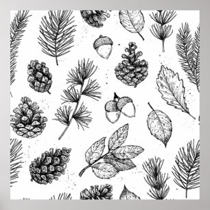 Seamless pattern. Hand drawn vintage illustrations Poster