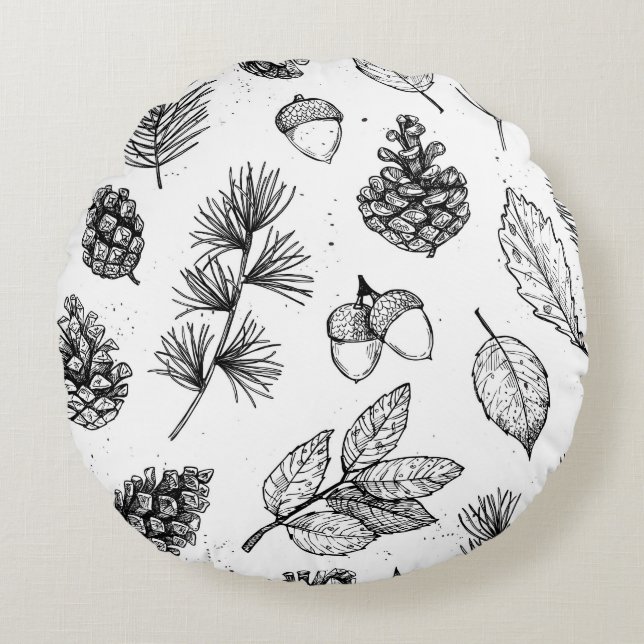 Seamless pattern. Hand drawn vintage illustrations Round Pillow (Front)