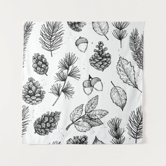 Seamless pattern. Hand drawn vintage illustrations Tapestry (Front)