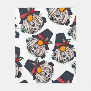 Seamless pattern illustration of a gnome with a be fleece blanket