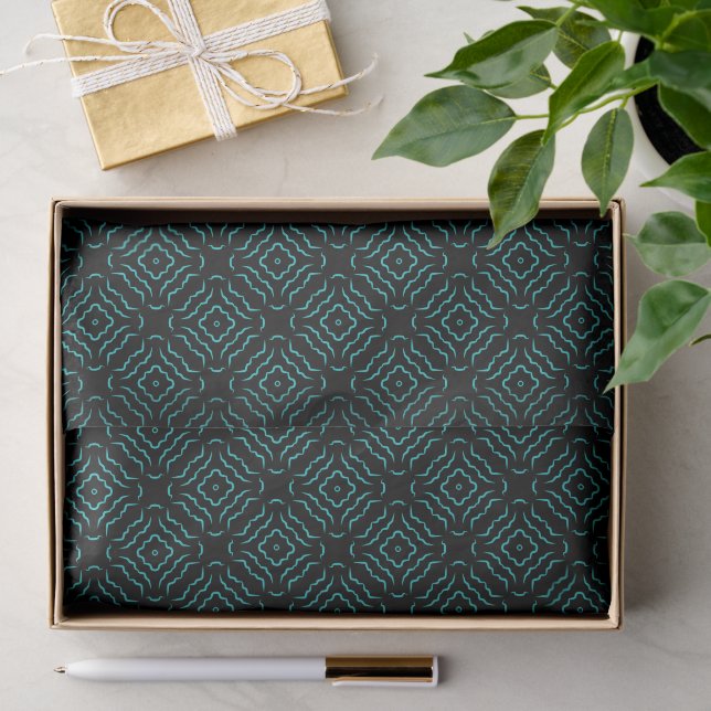 Seamless Pattern In Bright Turquoise On Black Tissue Paper (Gift)