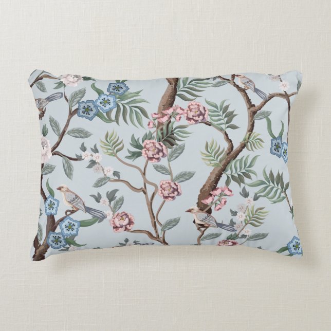Seamless pattern in chinoiserie style with peonies accent pillow (Front)