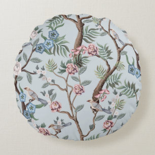 Seamless pattern in chinoiserie style with peonies round pillow