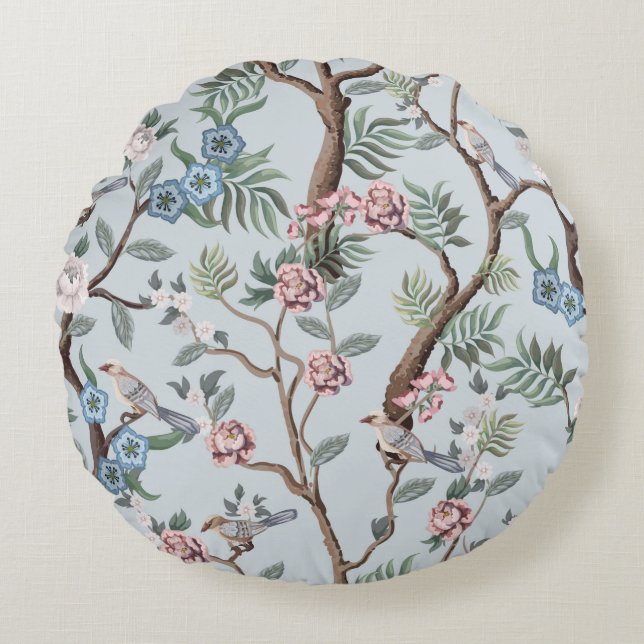 Seamless pattern in chinoiserie style with peonies round pillow (Front)