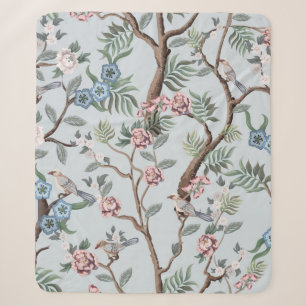 Seamless pattern in chinoiserie style with peonies sherpa blanket