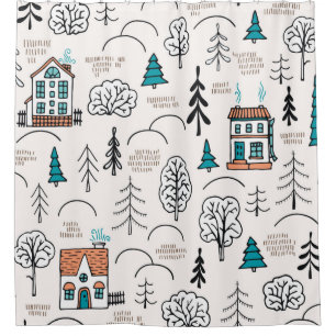 Seamless pattern in Scandinavian style. Small hous